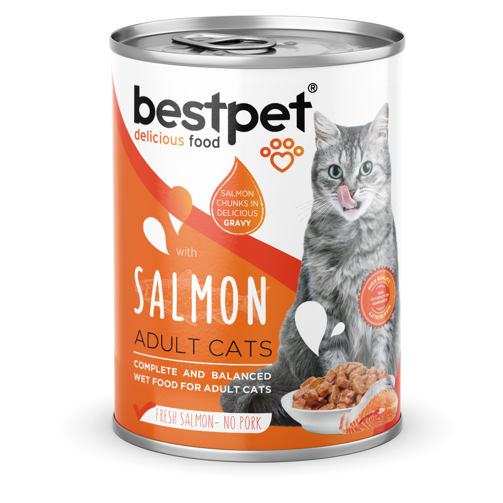 Pack 6 Unds Latas Premium Bestpet Cat Trozos De Salmon 400 Gr