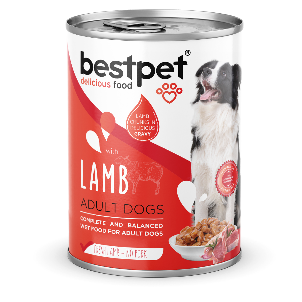 Pack 6 Unds Latas Premium Bestpet Dog Trozos De Cordero 400 Gr