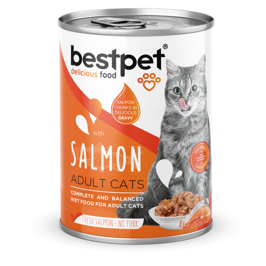 Pack 6 Unds Latas Premium Bestpet Cat Trozos De Salmon 400 Gr
