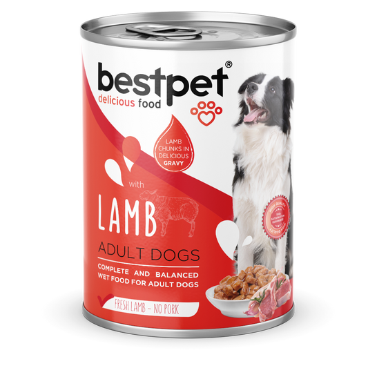Pack 6 Unds Latas Premium Bestpet Dog Trozos De Cordero 400 Gr